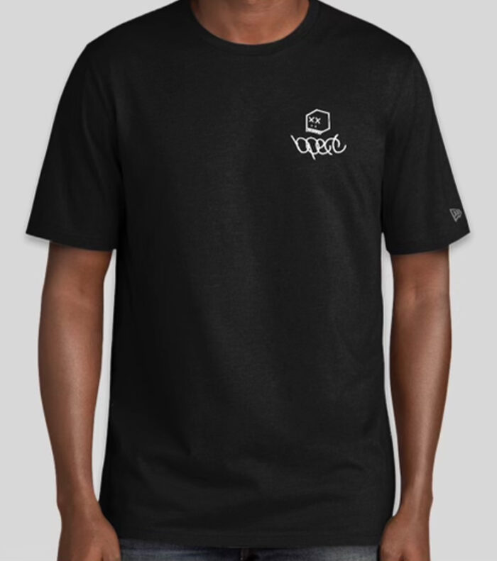 Black short sleeve t-shirt with bperl logo on the top left corner